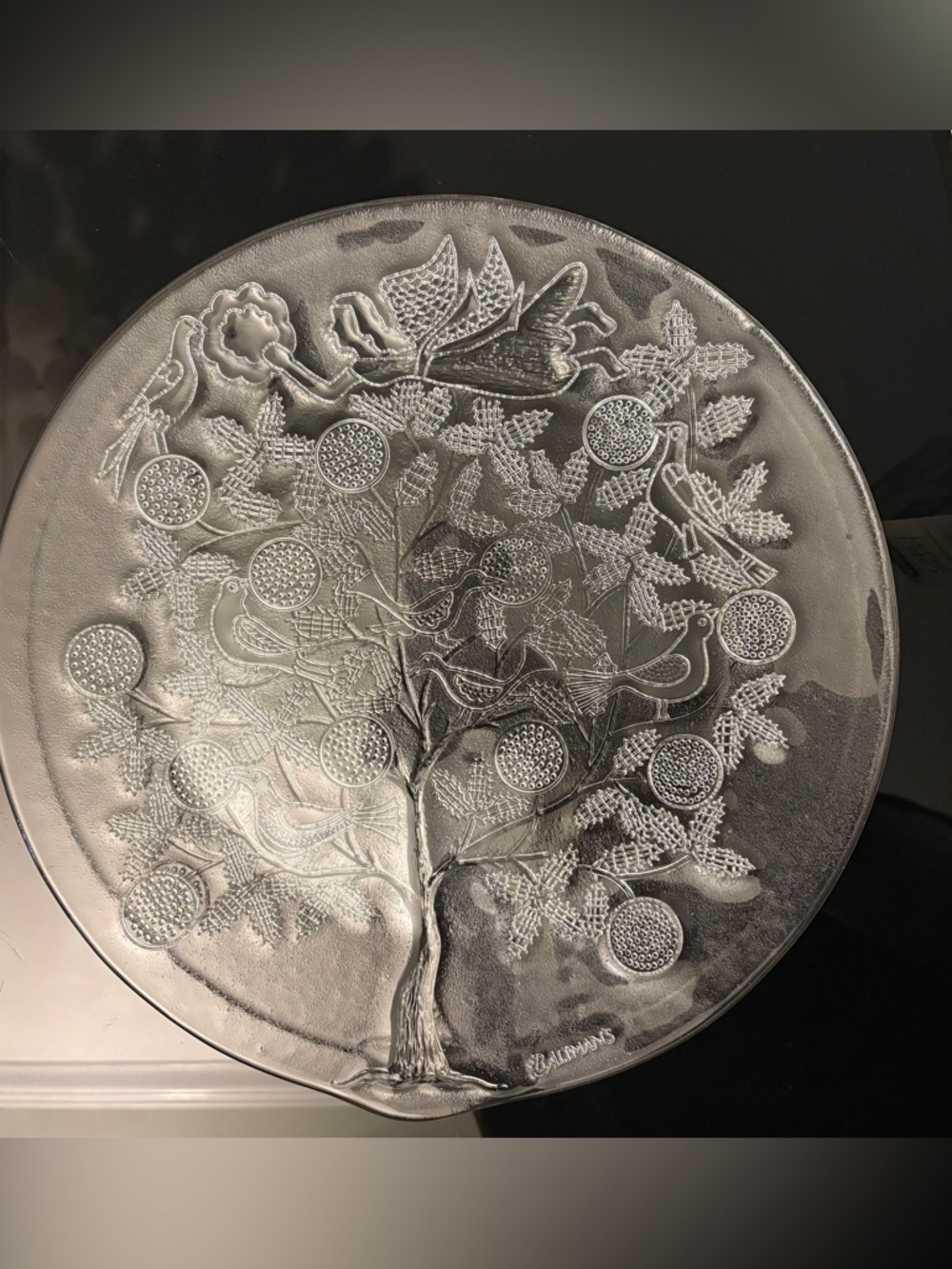 B.Altman’s Tree of life Angel glass plate 12.5” clear embossed vintage